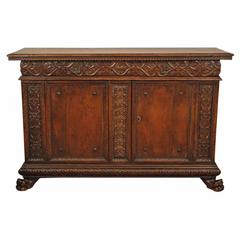 Italian Late Renaissance Carved Walnut Two-Door Credenza, Mid-17th Century