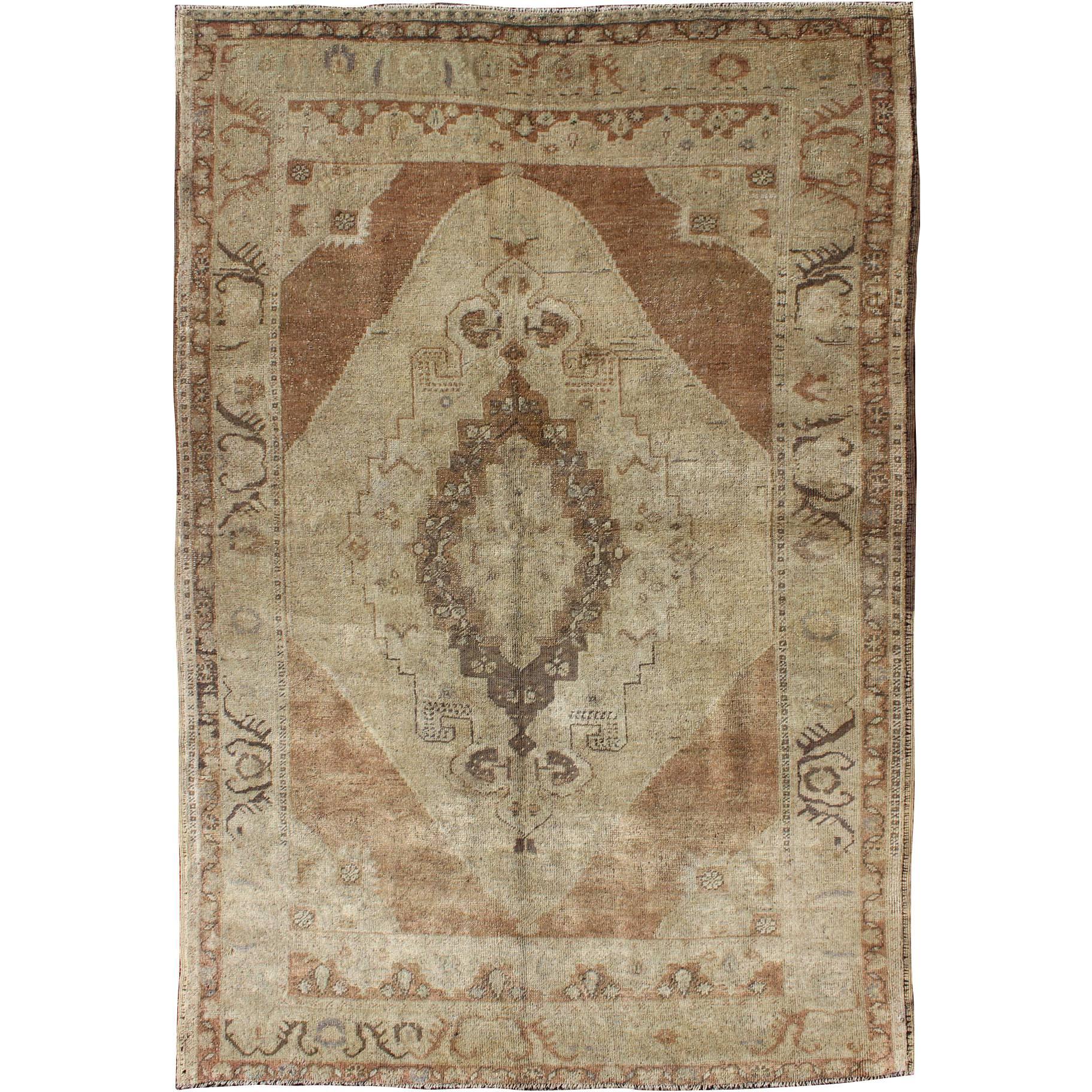 Vintage Oushak Rug with Neutral Colors