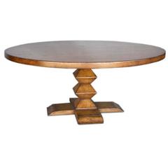 Custom Round Walnut Wood Dining Table With Stacked Pyramid Pedestal 10