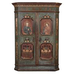 19th Century German Painted Two-Door Cabinet with Original Paint
