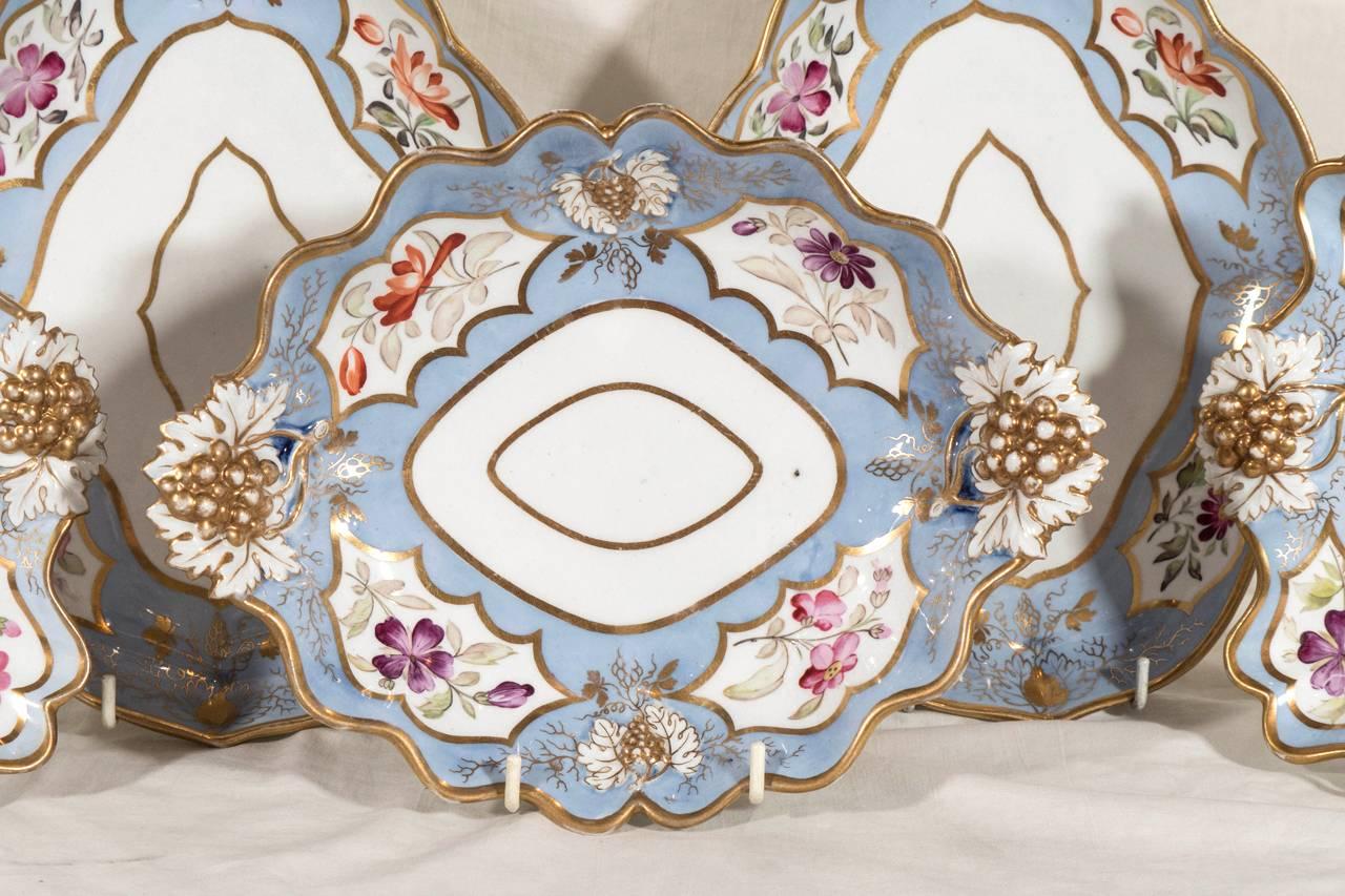 English Antique Porcelain Periwinkle Blue Dishes
