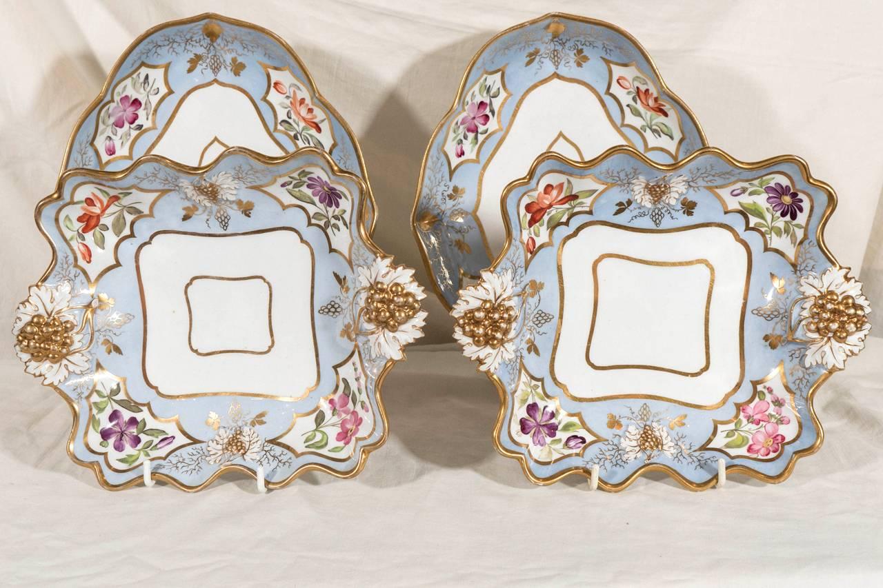 Mid-19th Century Antique Porcelain Periwinkle Blue Dishes
