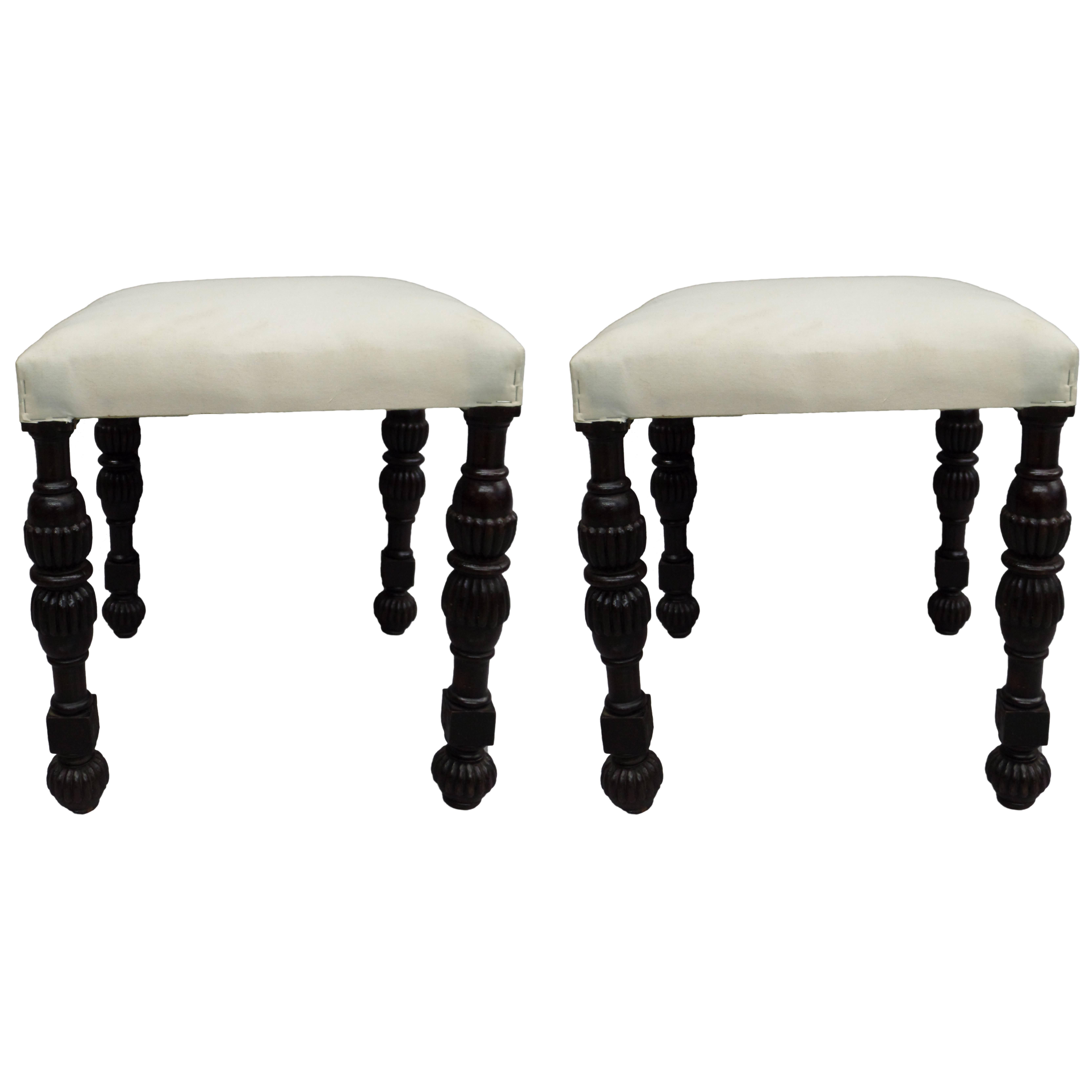 Pair of Italian Midcentury Carved and Turned Wood Stools or Benches, Italy, 1930 For Sale