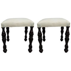 Pair of Italian Midcentury Carved and Turned Wood Stools or Benches, Italy, 1930
