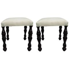 Pair of Carved and Turned Wood Stools / Benches, Italy, 1930 8