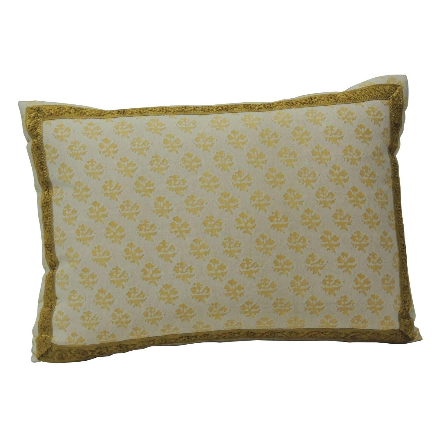  Yellow Fortuny "Persiano" Citron on White Pillow