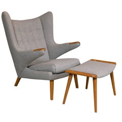 Hans Wegner Papa Bear Chair with Stool Produced by A.P. Stolen