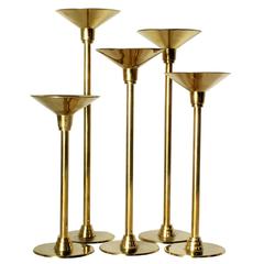 Commanding 1970s Art Deco Revival Brass Candleholders in Graduated Heights