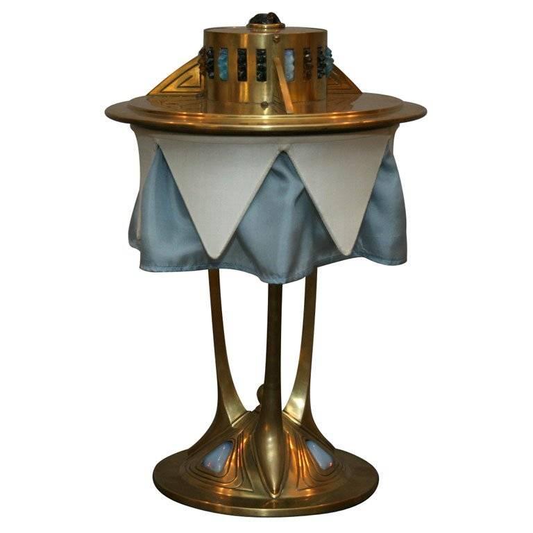  Table Lamp Art Deco Brass Encrusted with Jewels, Austria, 1920s For Sale