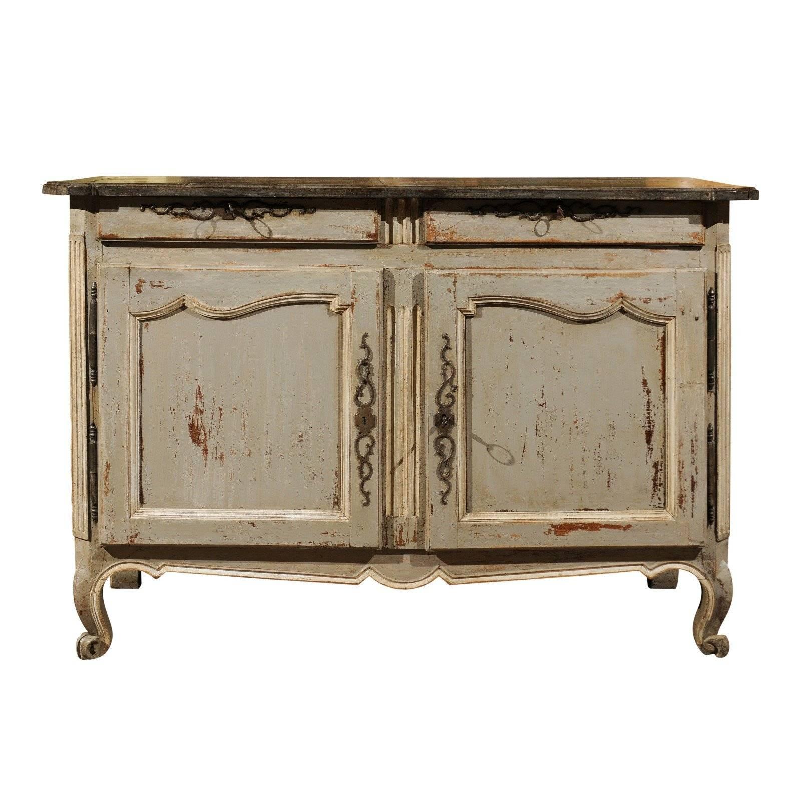 Late 19th Century French Grey Painted Oak Buffet, Circa 1880 For Sale