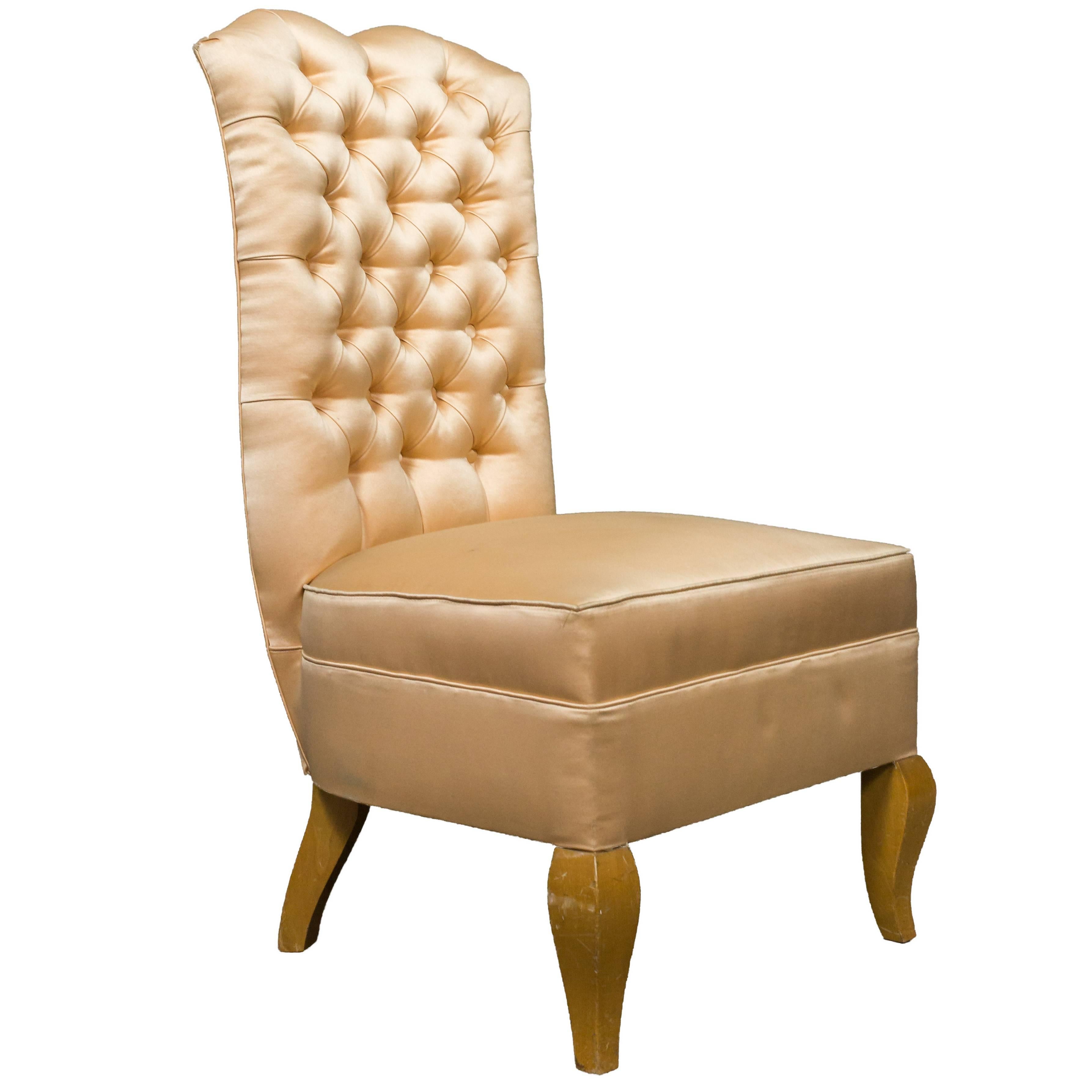 1940s French Tufted Back Slipper Chair For Sale