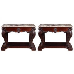 Antique Rare Pair of Chinese Export Marble-Top Consoles