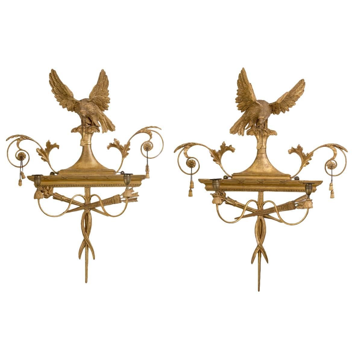 Pair of George III Giltwood Two-Light Sconces