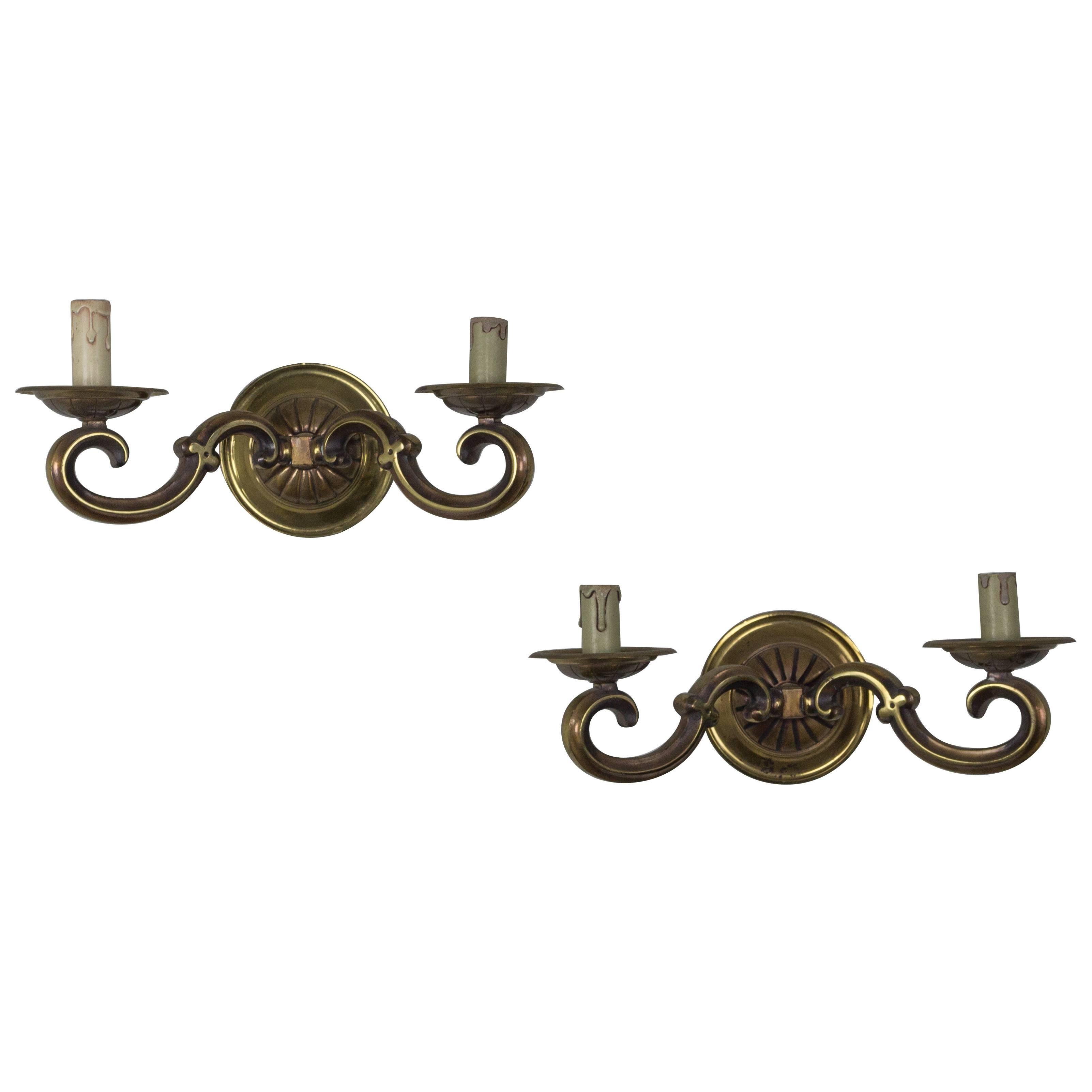 Pair of French 1940s Gilt Bronze Sconces For Sale