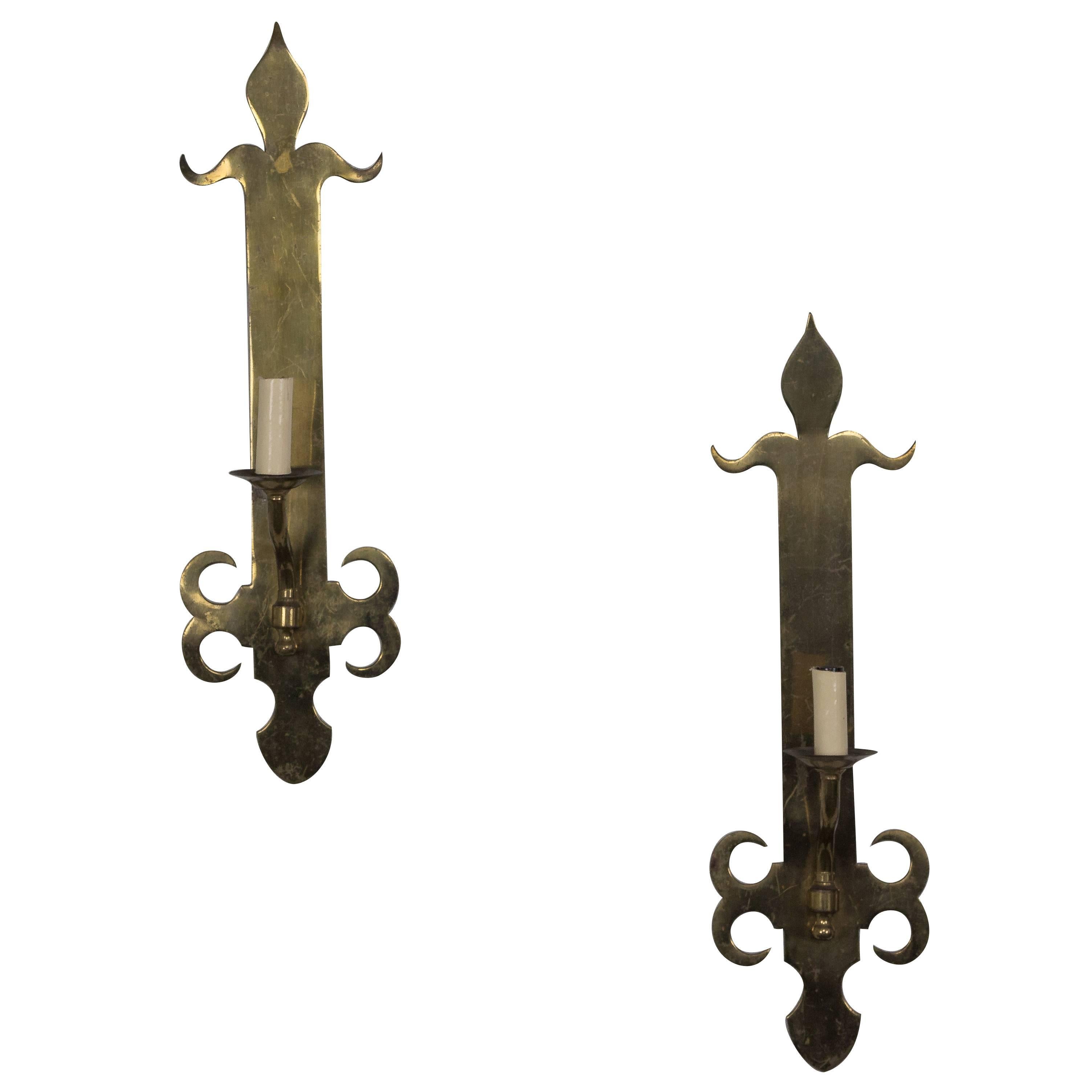 Pair of French 1950s Brass Sconces