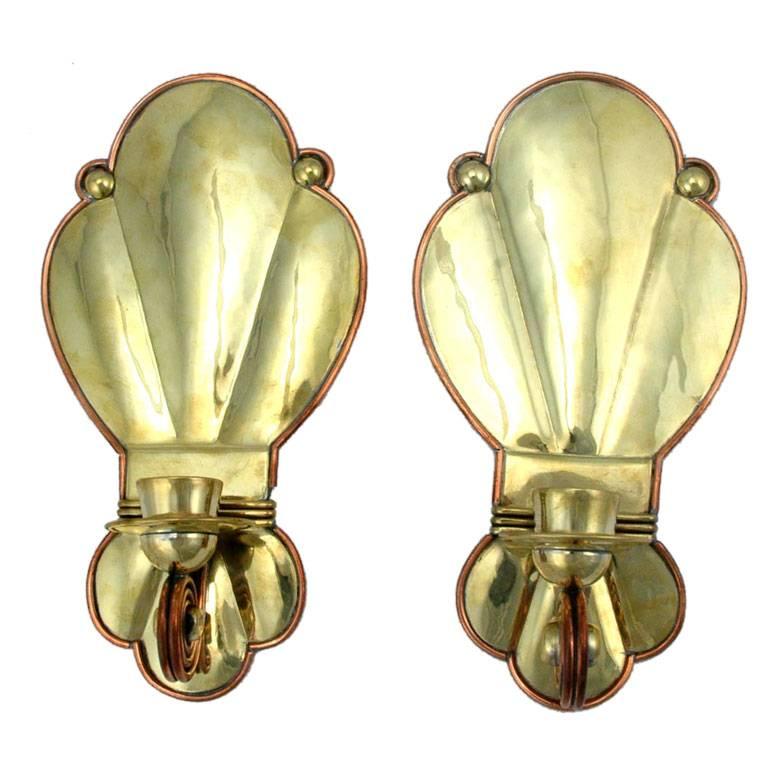 Rare Aguilar Wall Sconces Copper & Brass 1940 VISIT LAUREN STANLEY IN NYC For Sale