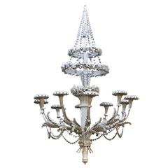 Large Continental Painted, Carved Wood and Composition Ten-Light Chandelier 9