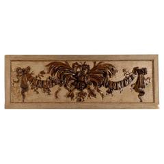 Early 20th Century Carved Walnut Overdoor with Plumes & Fruit by "Millard"