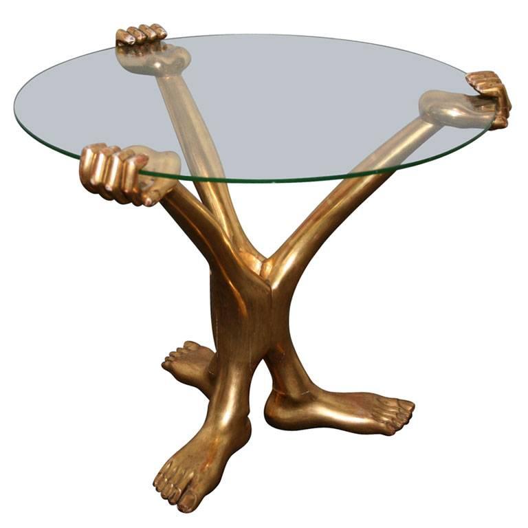 Pedro Friedeberg Hand/Foot Coffee Table with Glass Top For Sale