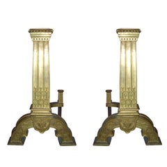 19th-20th Century Bronze Continental Andirons, Jumbo Column