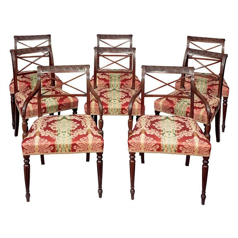 Set of Eight English Neoclassical Dining Chairs For Sale