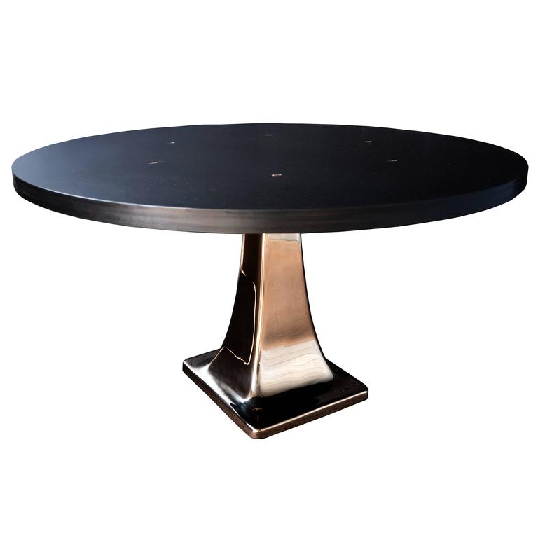 Cast Bronze Pedestal Steel Top Dining Table For Sale at 1stdibs