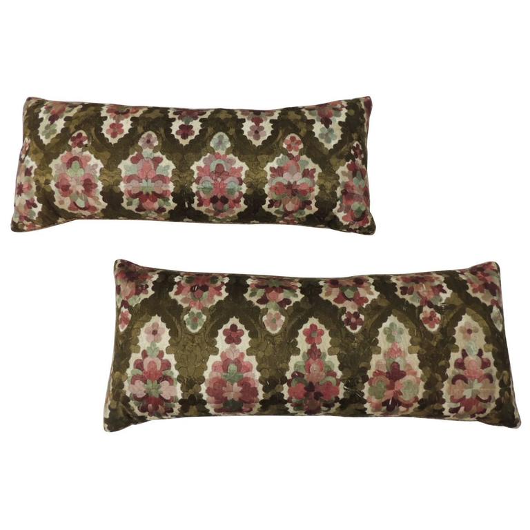Pair of Moroccan Embroidery Silk Bolster Pillows For Sale at 1stdibs