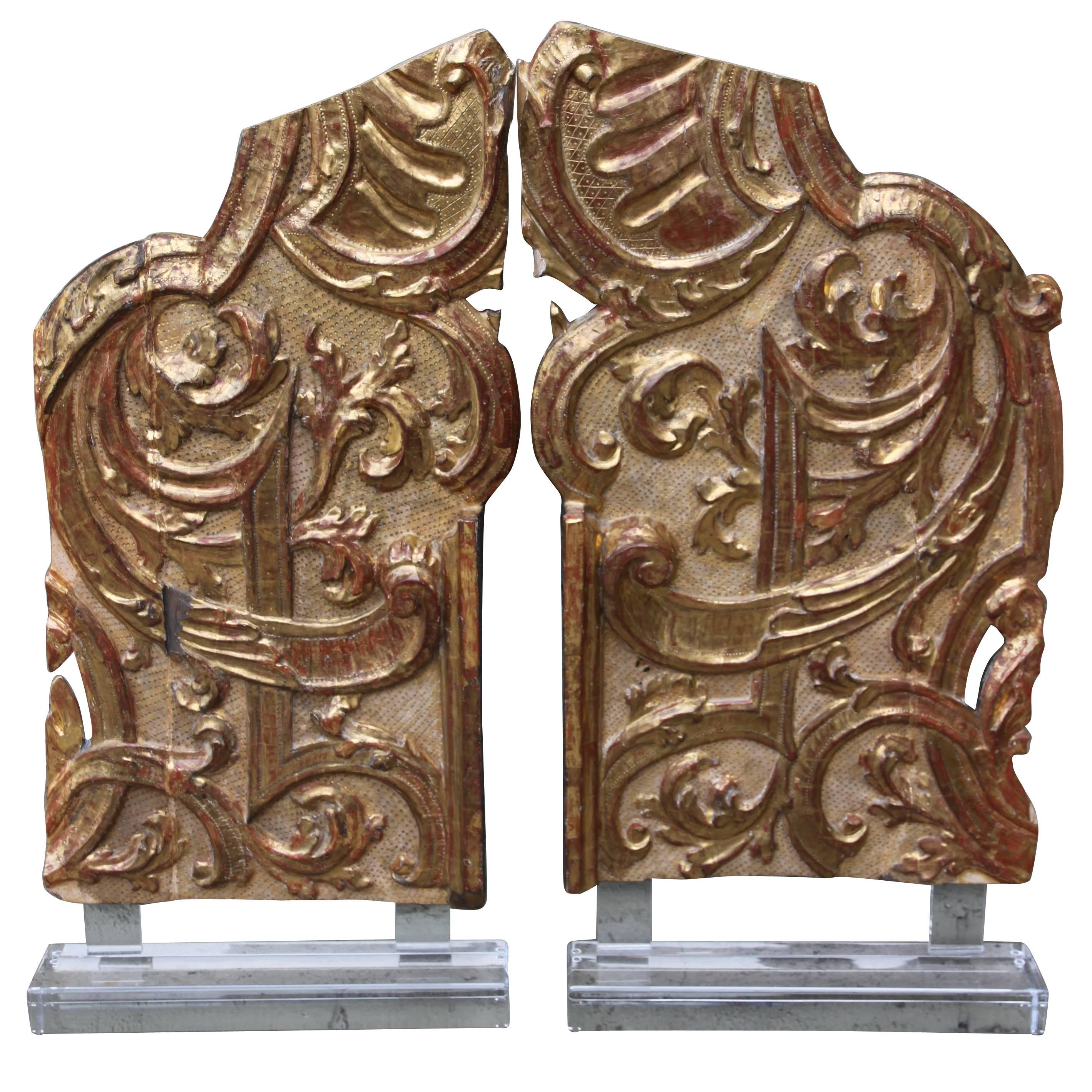 Pair of Monumental Italian Gilt Wood Carvings