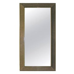 1970s Italian Suede Leather Floor Mirror with Modern Bronze Accents