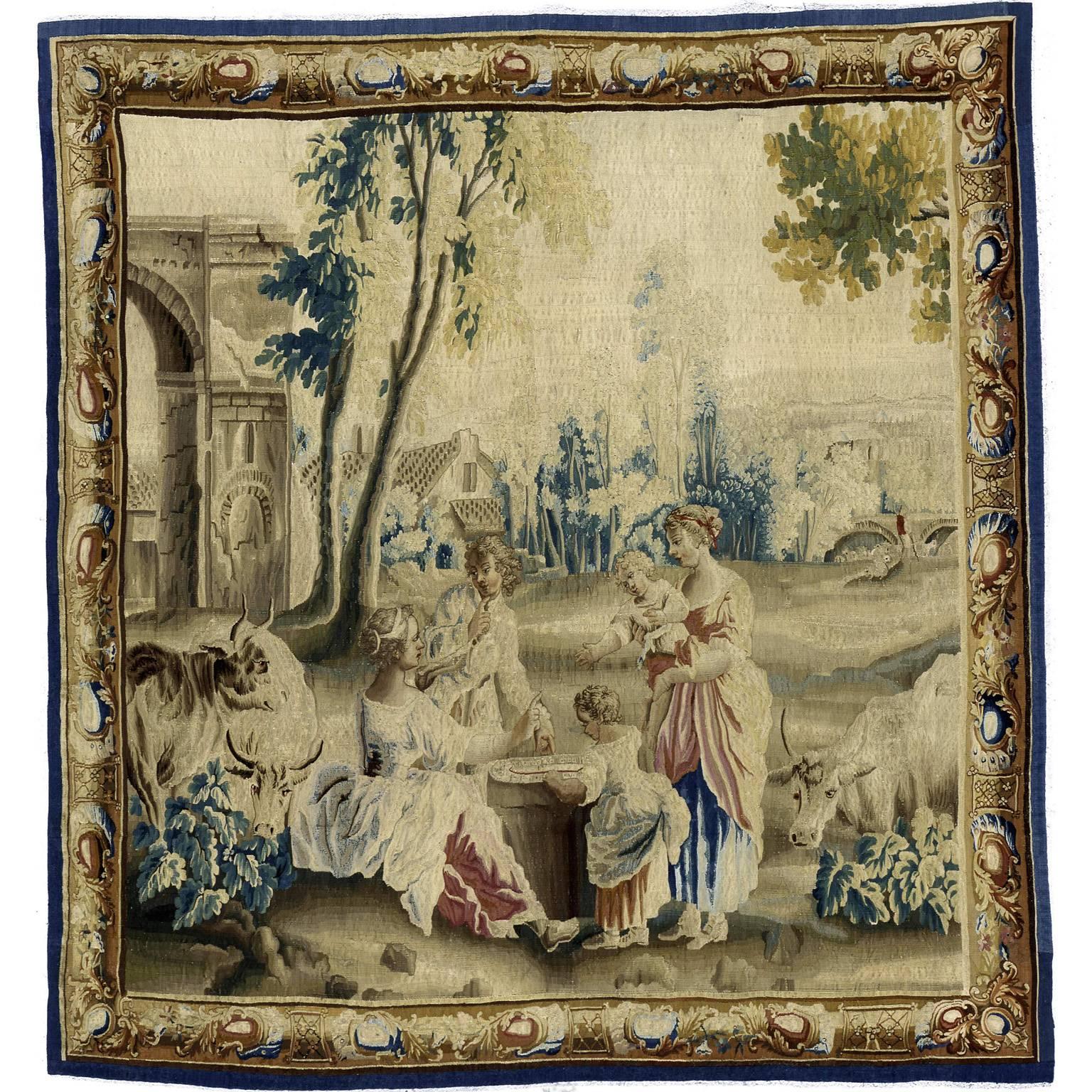 Antique 18th Century Pastoral Tapestry For Sale