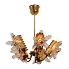 Swedish Mid-Century Modern Brass Art Glass Chandelier 9