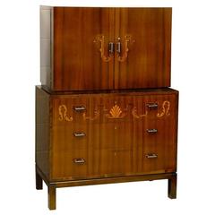 Vintage Swedish Art Deco Intarsia Inlaid Secretaire and Chest 12