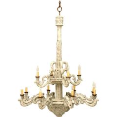Italian Style Hand-Carved Wood Chandelier