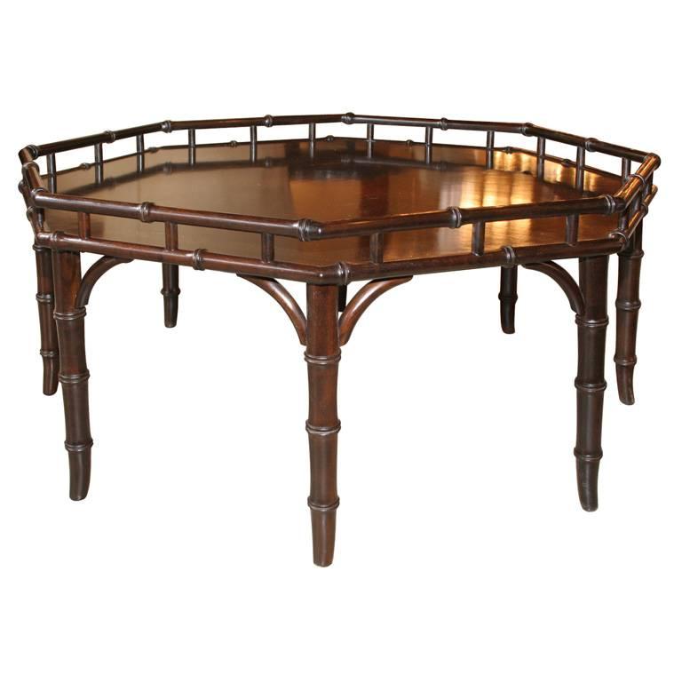 Large Mid-Century Faux Bamboo Coffee Table