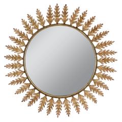 Spanish Patinated Iron Sunburst Mirror Framed with Oak´s Leaves 6