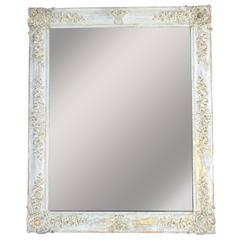Antique French Restauration Period Mirror in White Patina 11