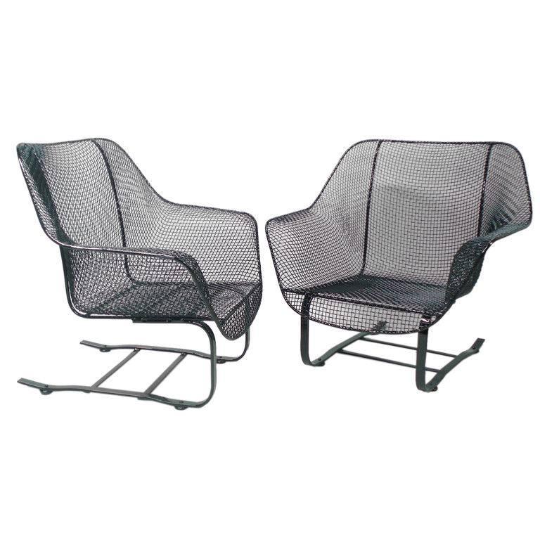 Pair of Russell Woodard Steel Mesh Spring base lounge chairs