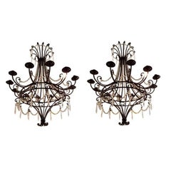 Pair of Vintage Iron and Crystal Chandeliers