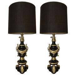 Pair of Neoclassical Style Slate and Bronze Lamps 12