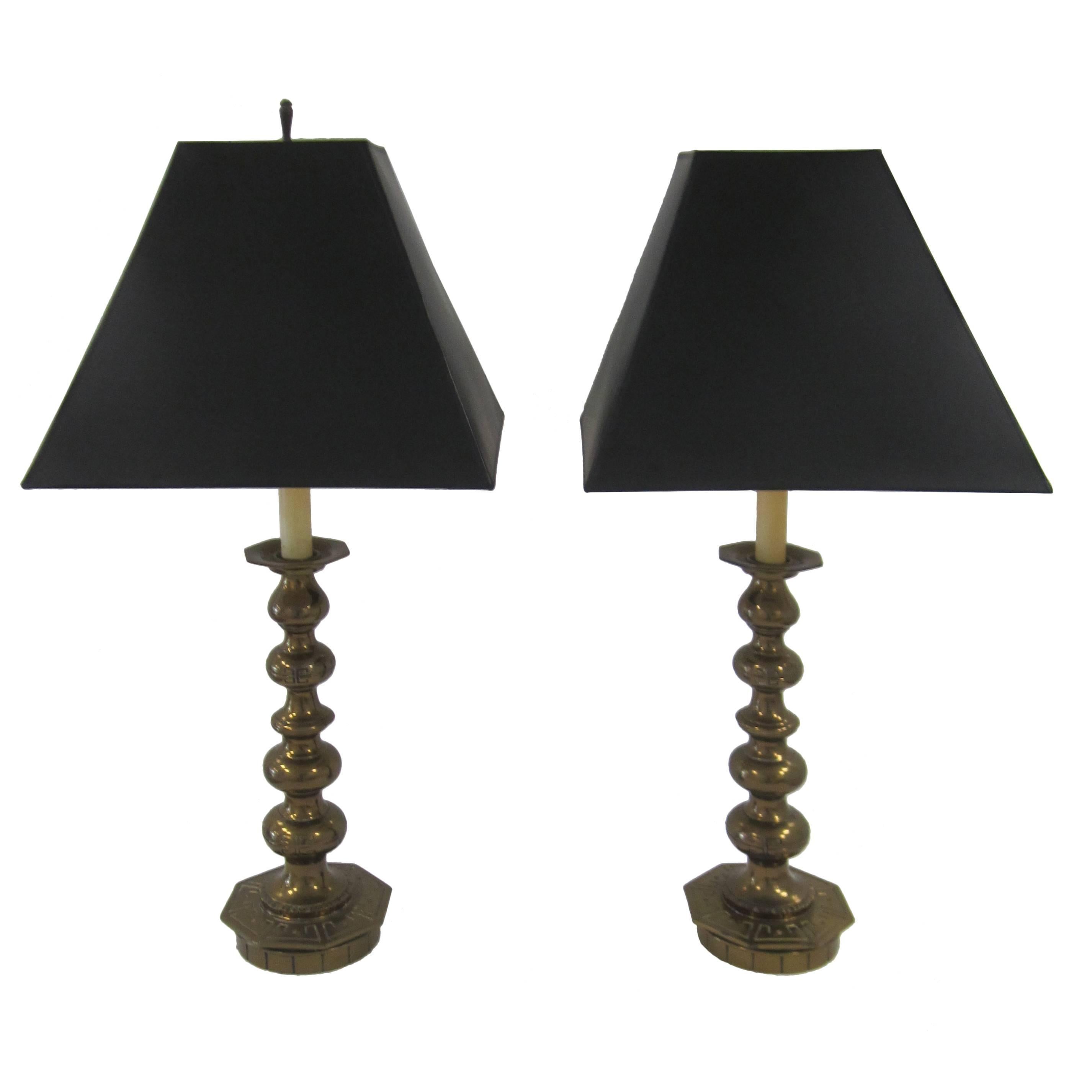 Tall Mid-Century Gold Table Lamps with Octagonal Base