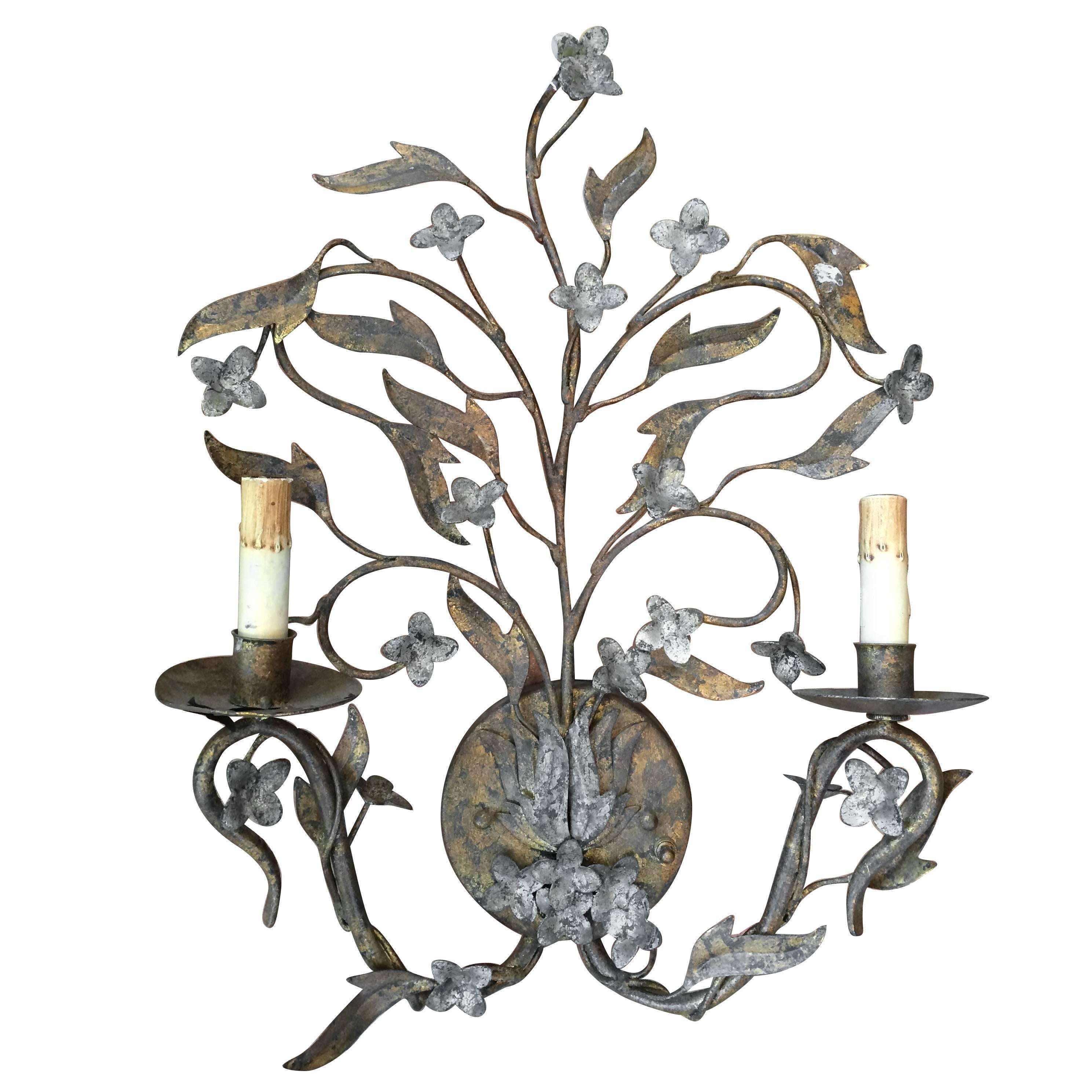 Floral Double Armed Iron Sconce
