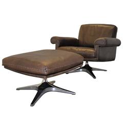 Vintage De Sede DS 31 Swivel Lounge Armchair and Ottoman 1970