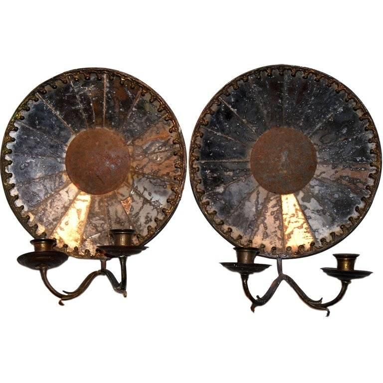 Pair of Mirrored Sconces, circa 1790 For Sale