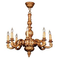 Vintage Swedish Gilt Carved Wood Rococo Style 8-Arm Chandelier