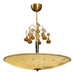 Swedish Orrefors Mid-Century Etched Bowl and Crystal Chandelier