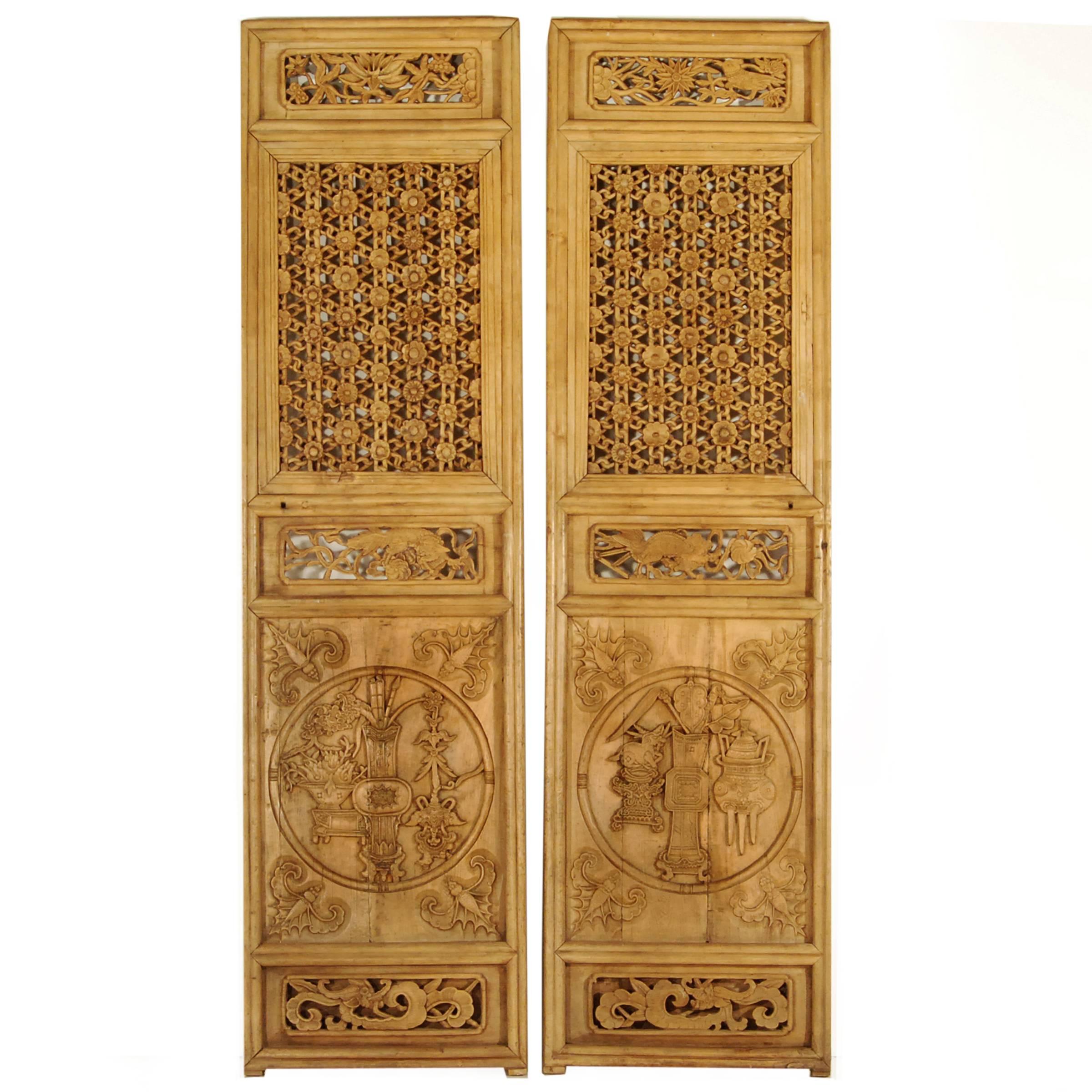 Pair of Elaborately Carved Chinese Panels