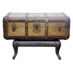 Antique Indestructo Trunk on Industrial Stand