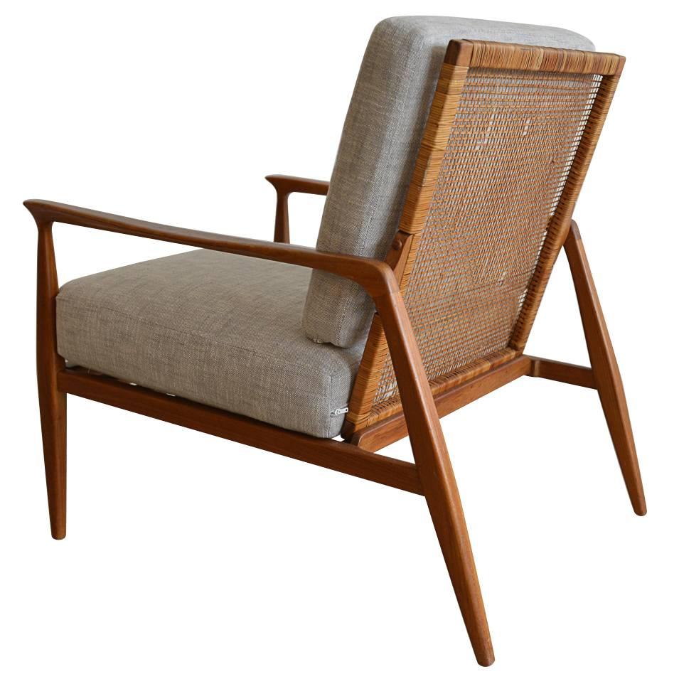 Danish Cane Back Lounge Chair in the Manner of Kofod-Larsen