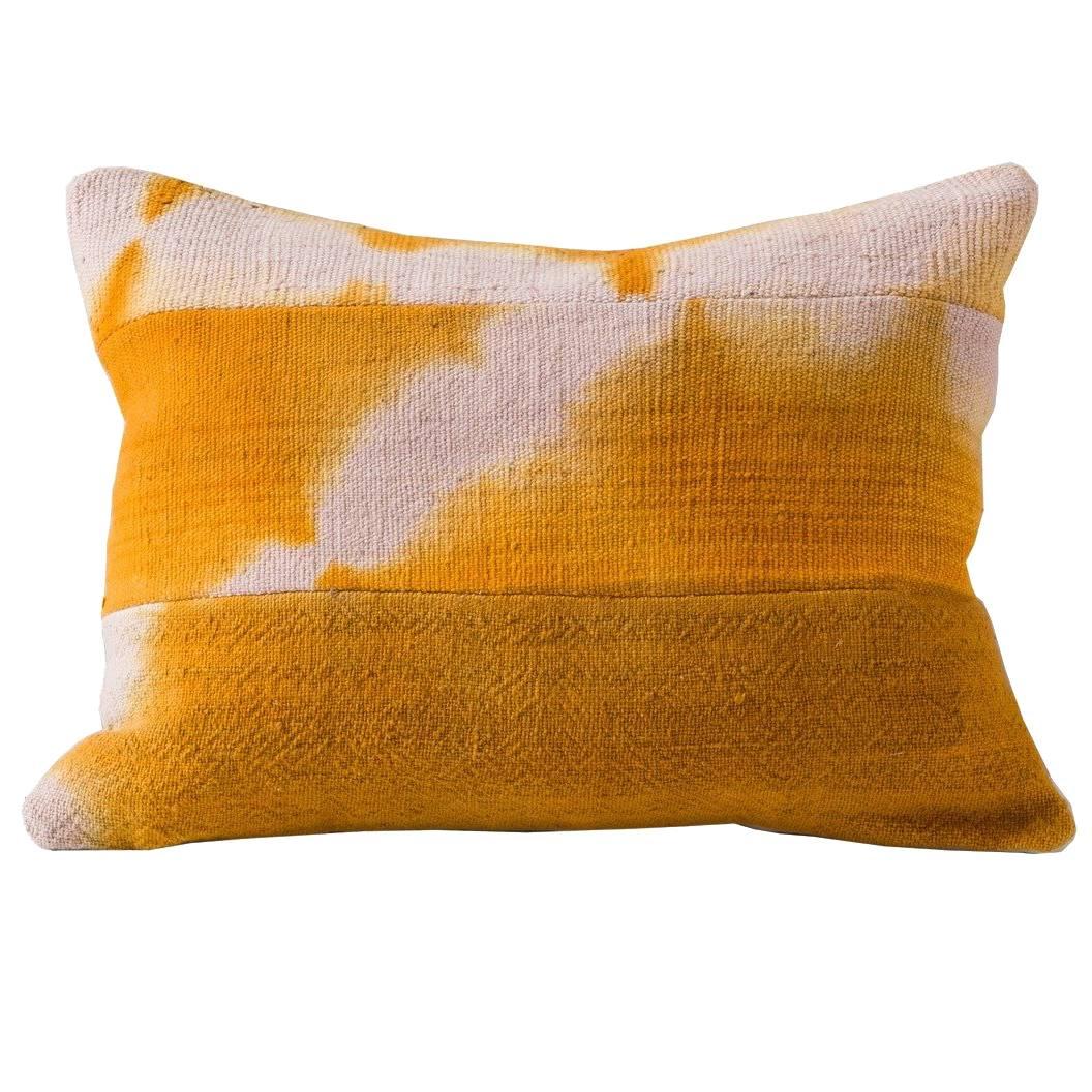 Over-Dyed African Mud Cloth Pillow, Lumbar in Orange For Sale