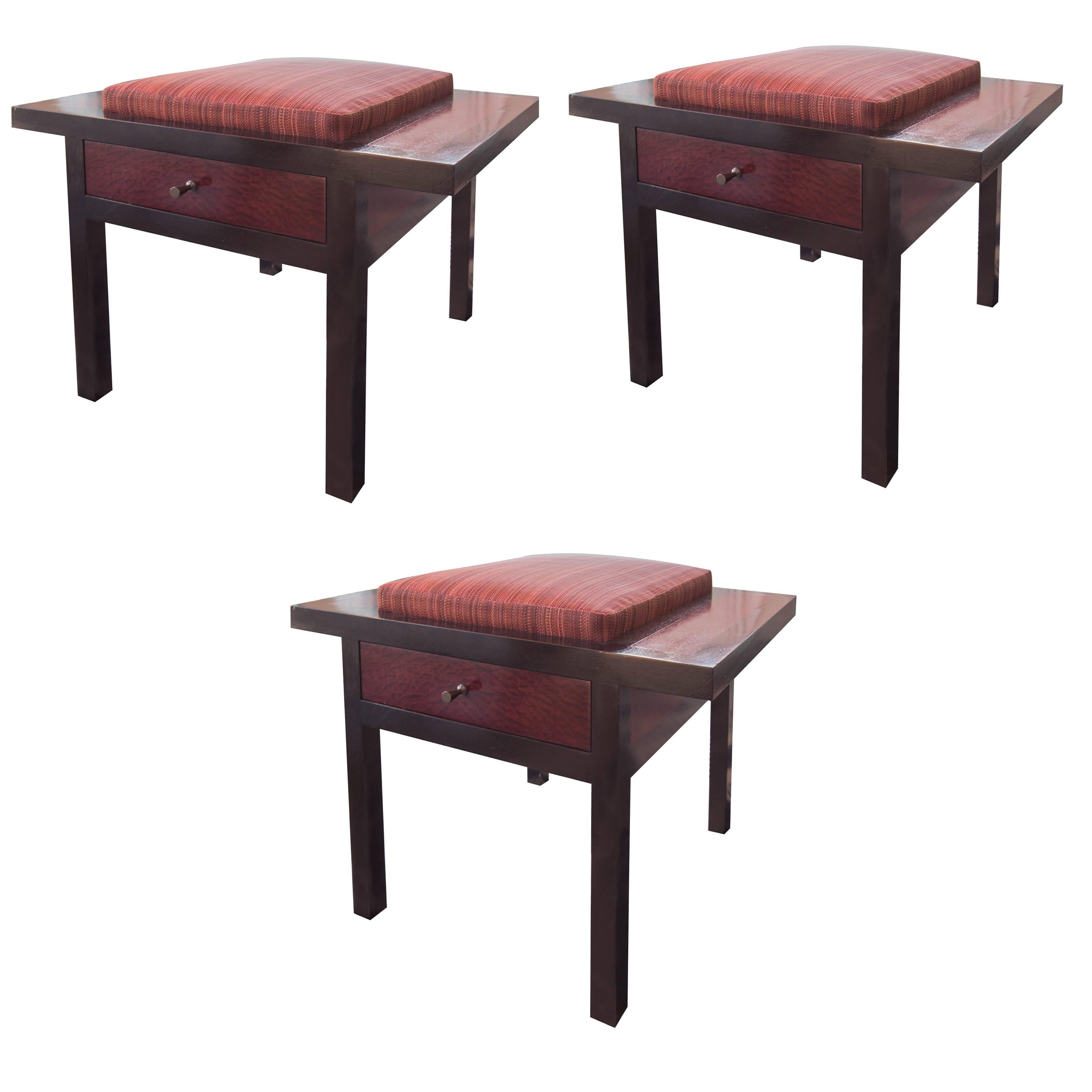 Holly Hunt African Mahogany Upholstered Storage Stool For Sale